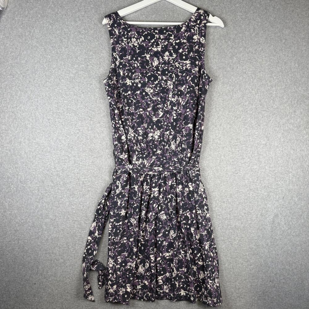 Ann Taylor LOFT Women's Size 10 Purple Black Floral Sleeveless Belted Dress - Picture 7 of 8